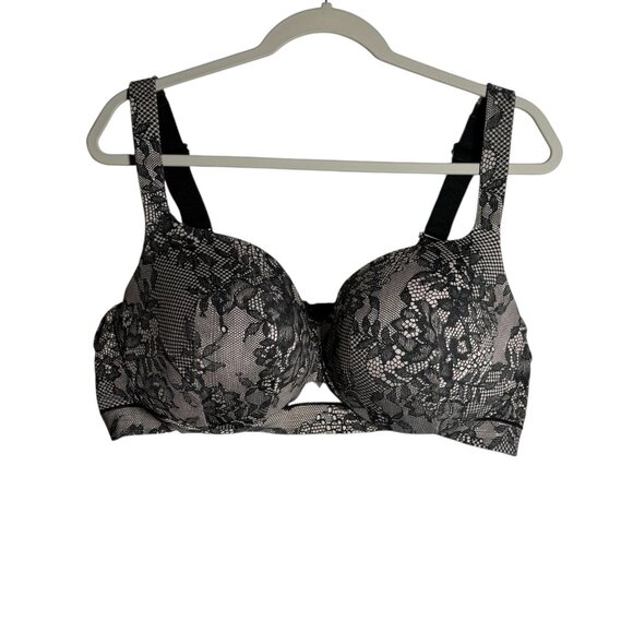 Cacique Black & Nude Lace Full Coverage Underwire Bra Size 44DD Adjustable Strap - Picture 1 of 6